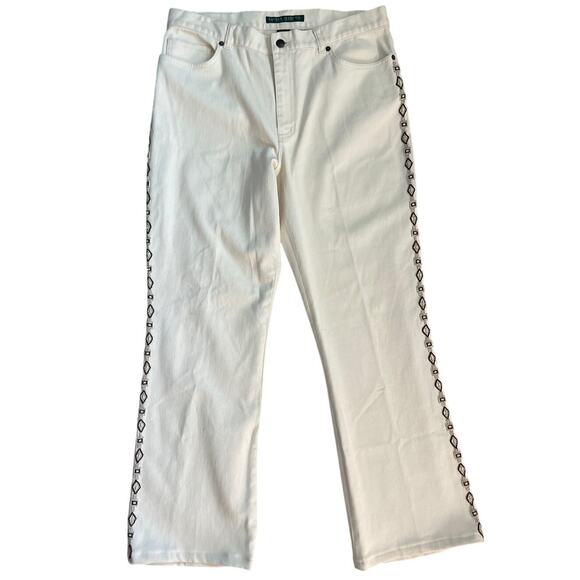 Vintage Ralph Lauren Jeans Co. Aztec Beaded Pants in‎ Cream Size 12 - Picture 1 of 9